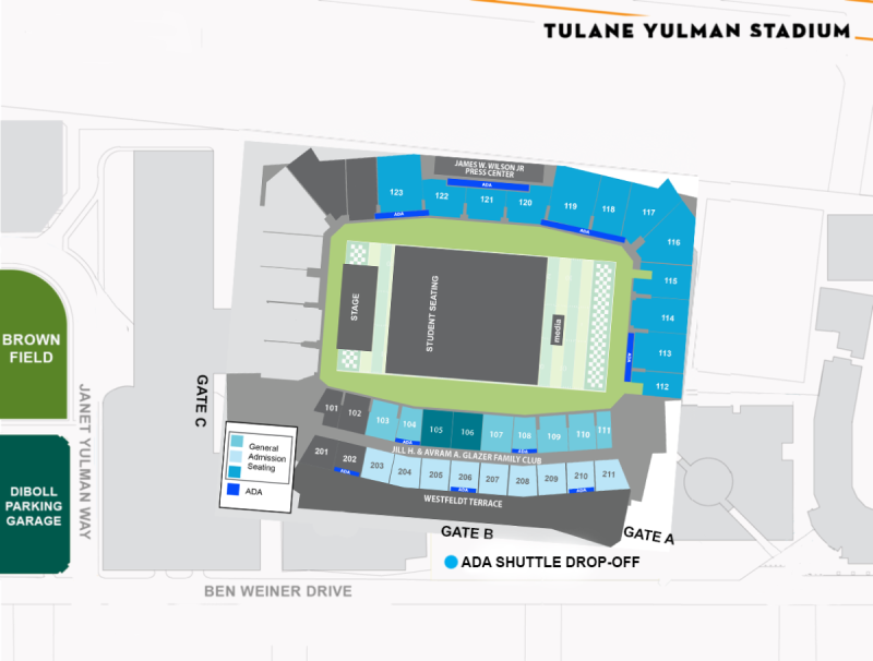 Map of Yulman Stadium Map of Yulman Stadium