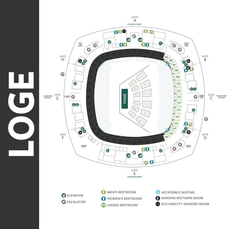 Superdome Loge floor map for Commencement