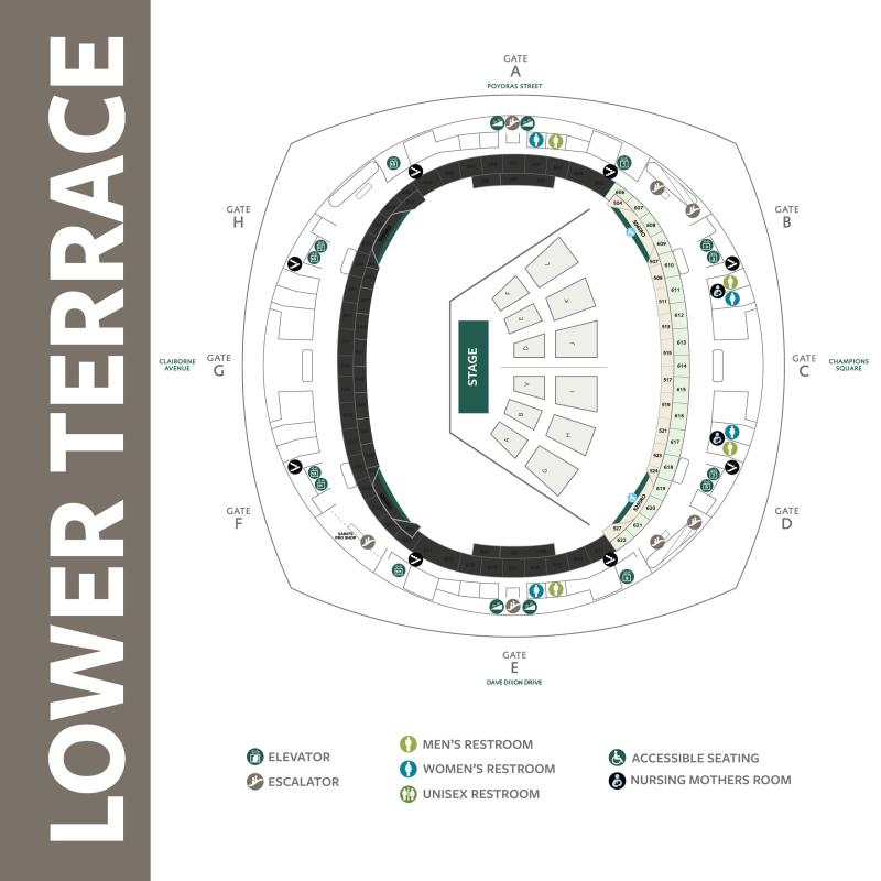 Superdome Lower Terrace floor map for Commencement